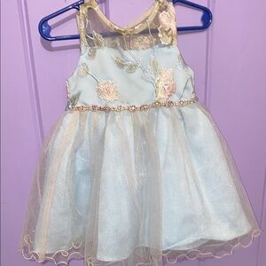 Rare Editions Light Blue Dress with Floral Accents